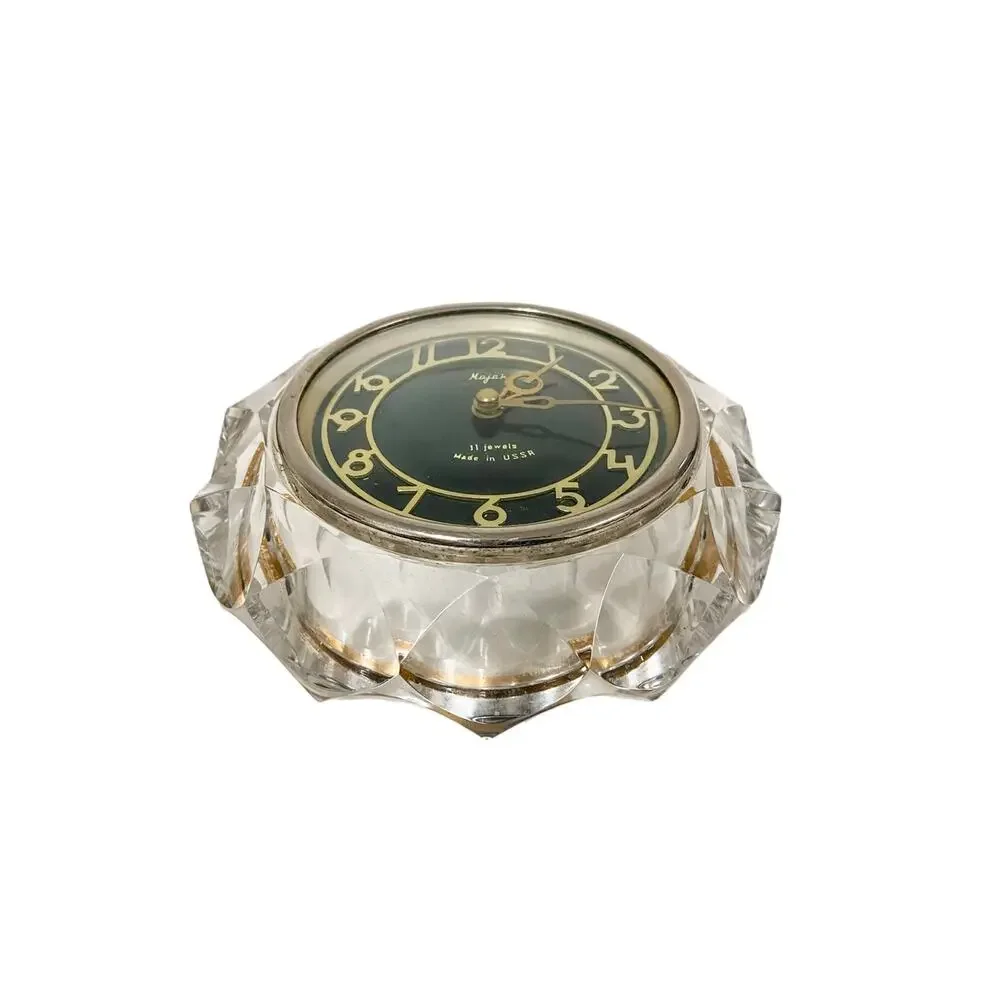 Vintage Majak Crystal Desk Clock 11 Jewels Mechanical Made in USSR
